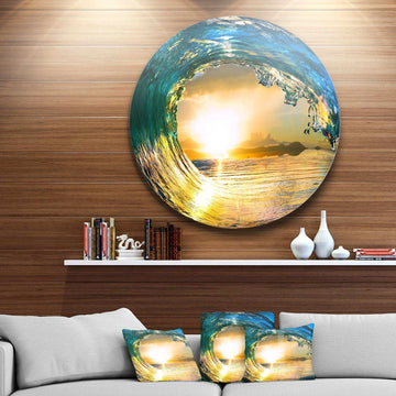 Colored Ocean Waves Falling Down II - Beach Circle Metal Wall Decor